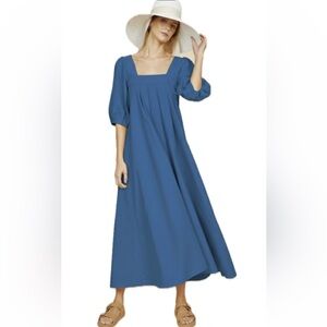 Hunter Bell Waverly Square Neck Dress Balloon Sleeves in Blue XS